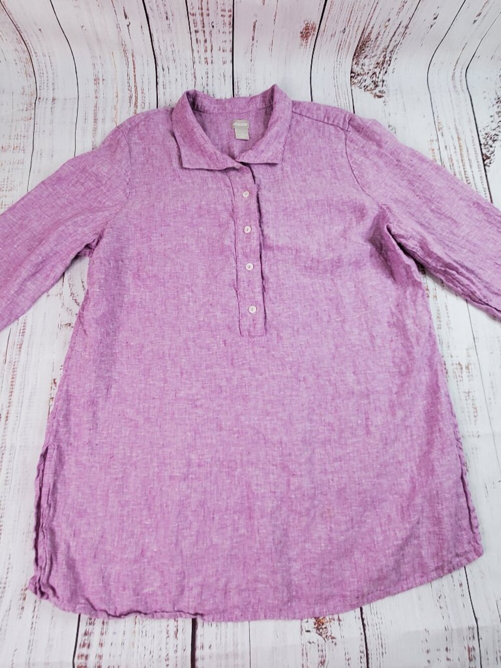 Chicos Linen Tunic Top Womens 3 16/18 Lilac Purple 1/2 Button-Up Pullover Shirt